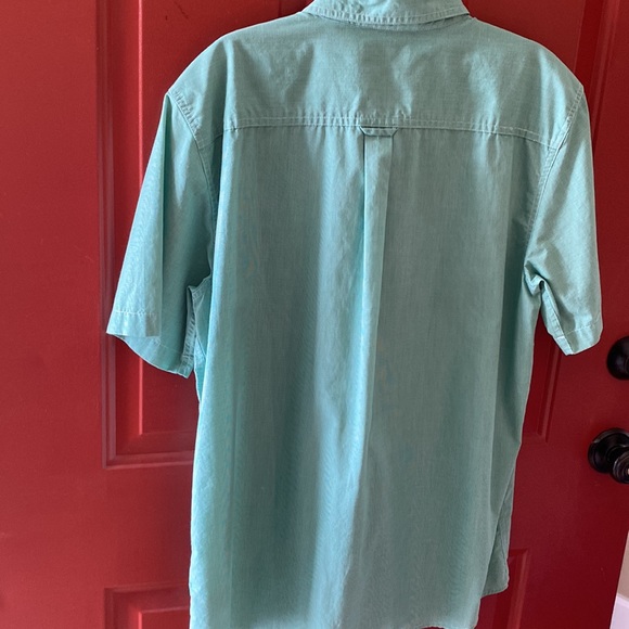 Chaps button down Men’s shirt. Sz Lg green/white tiny checks short sleeve - Picture 4 of 5